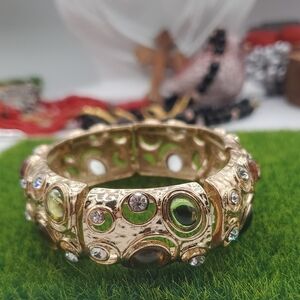 Elegant Gold Tone‎ Bracelet with Multicolor Gemstones B3006